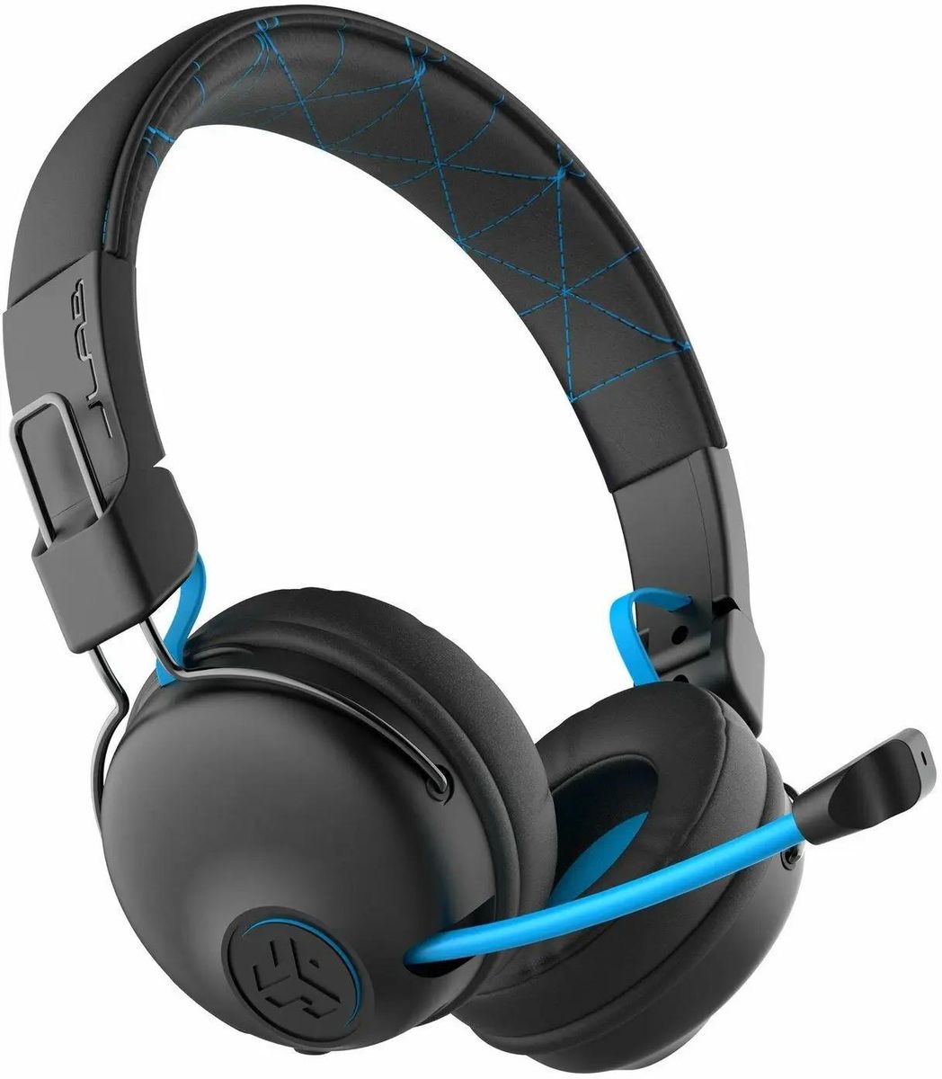 Гарнитура игровая  JLAB Play Gaming Wireless Headset On Ear,  для компьютера и игровых консолей, накладные,  Bluetooth, черный [ieughbplayrblkblu4]